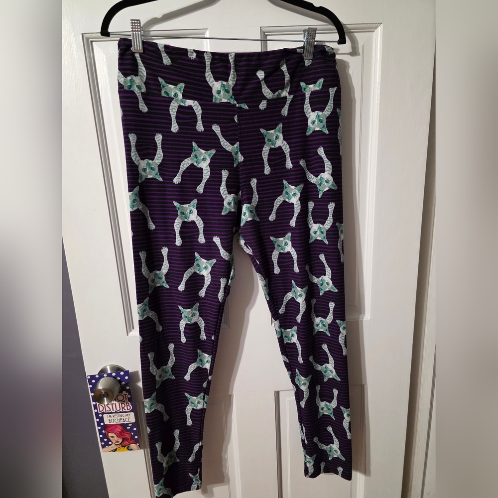 LuLaRoe TC Purple Striped Cat Leggings.Worn maybe once.